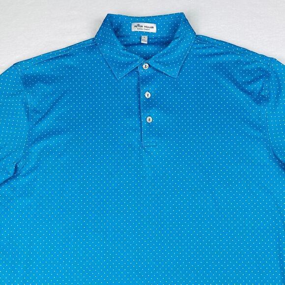 Peter Millar Men's Large Summer Comfort Blue Polka Dot Golf Polo Shirt NEW - Picture 2 of 12